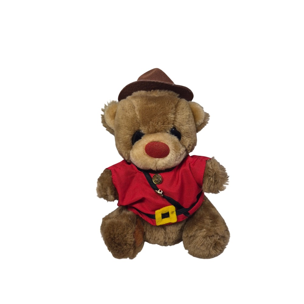 Vintage 70s 80s RCMP Mountie Teddy Bear Royal Canadian Mounted Police Plushie 9"